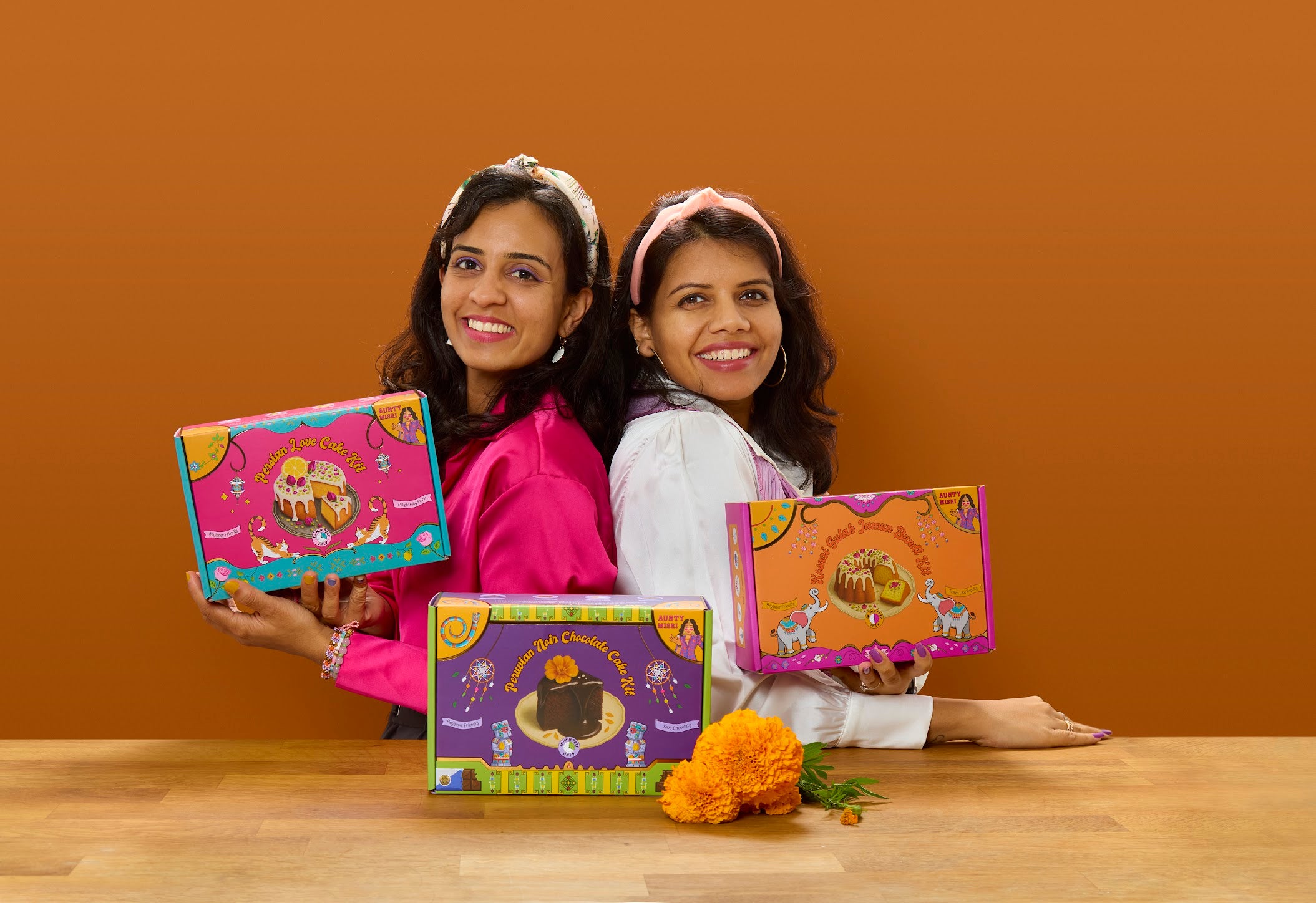 Aunty Misri founders Anagha and Mitali with product kits